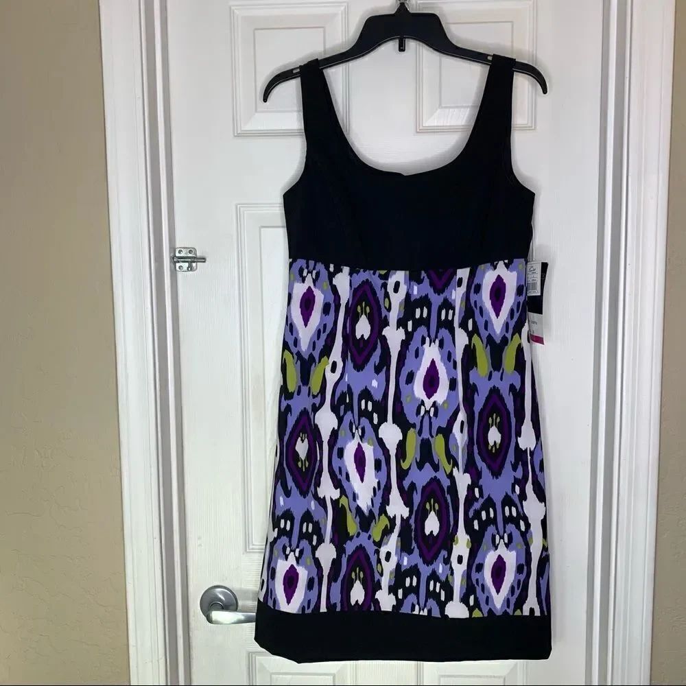 Scarlett - Black & Purple Abstract Dress Size 8